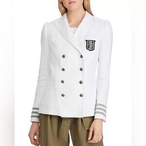 NWT Lauren Ralph Lauren Linen Military Double Breasted Jacket In White